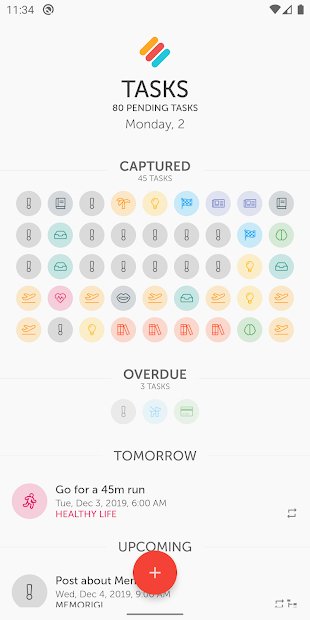Memorigi app showing Tasks.